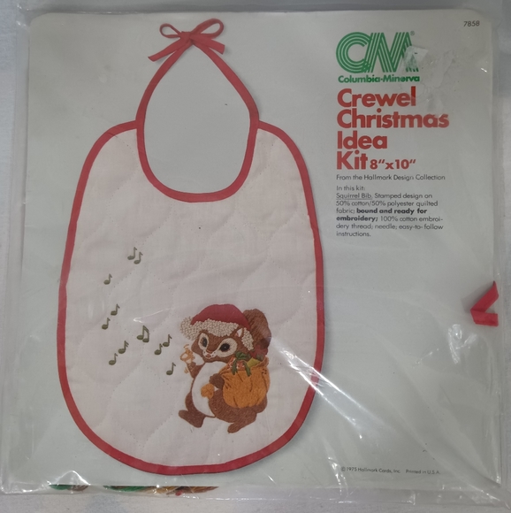 VTNG Crewl Christmas Idea Kit Quilted Squirrel Bib New In Package 8X10 1975 - Picture 1 of 4